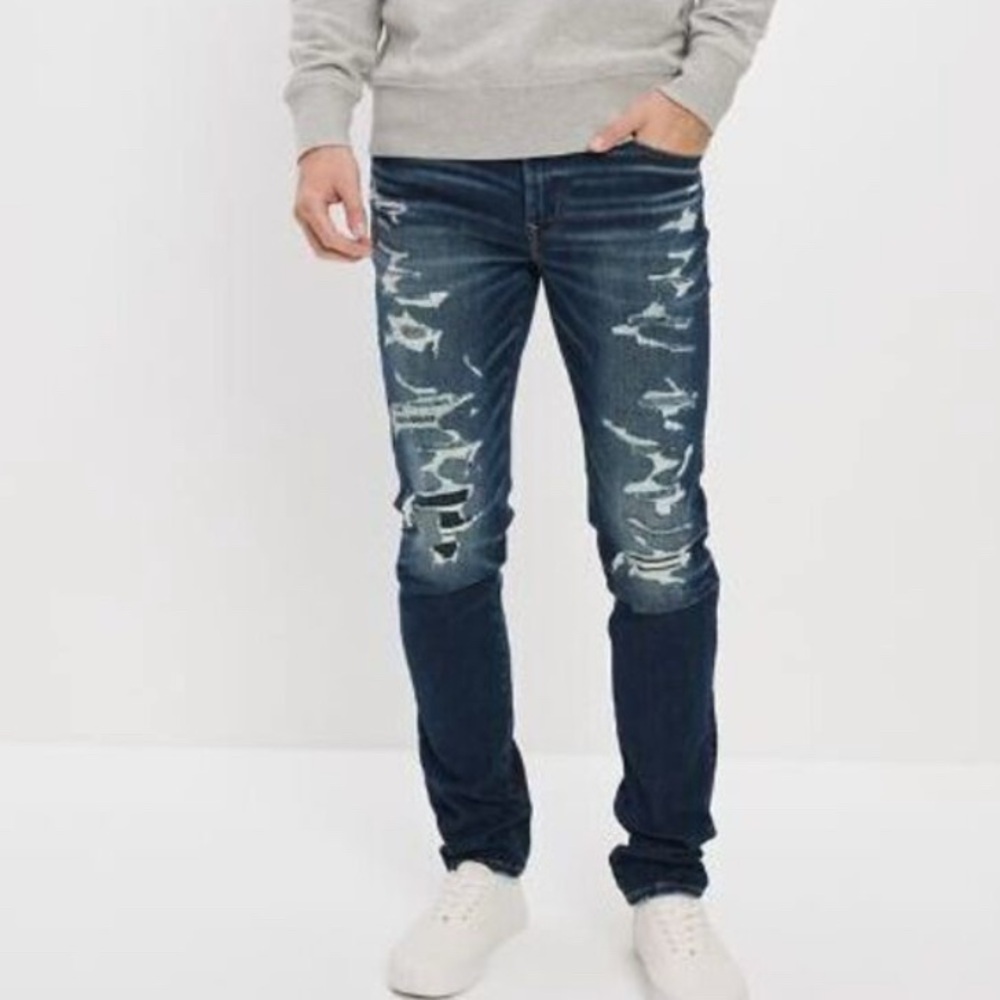 American Eagle Men’s Distressed Patched Skinny Jeans 31W 30L